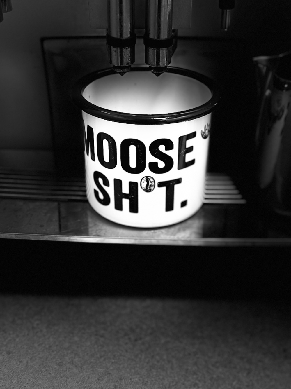 Road Dog Coffee Company , Campfire 12oz Enamel Coffee Mug, Moose Sh*T